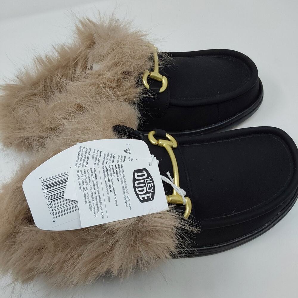 Hey Dude Wally Slip Loafer Market Black Fur Mule Slippers NWT - Picture 9 of 16